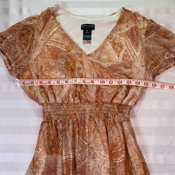 Kate & Lily Dress Short Sleeve Sheer Paisley over Cream Lining Size 4P - Picture 6 of 12